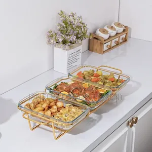 Luxurious Gold-Rimmed Rectangular Glass Chafers