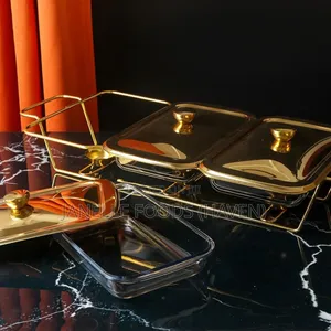 Luxurious Gold-Rimmed Rectangular Glass Chafers
