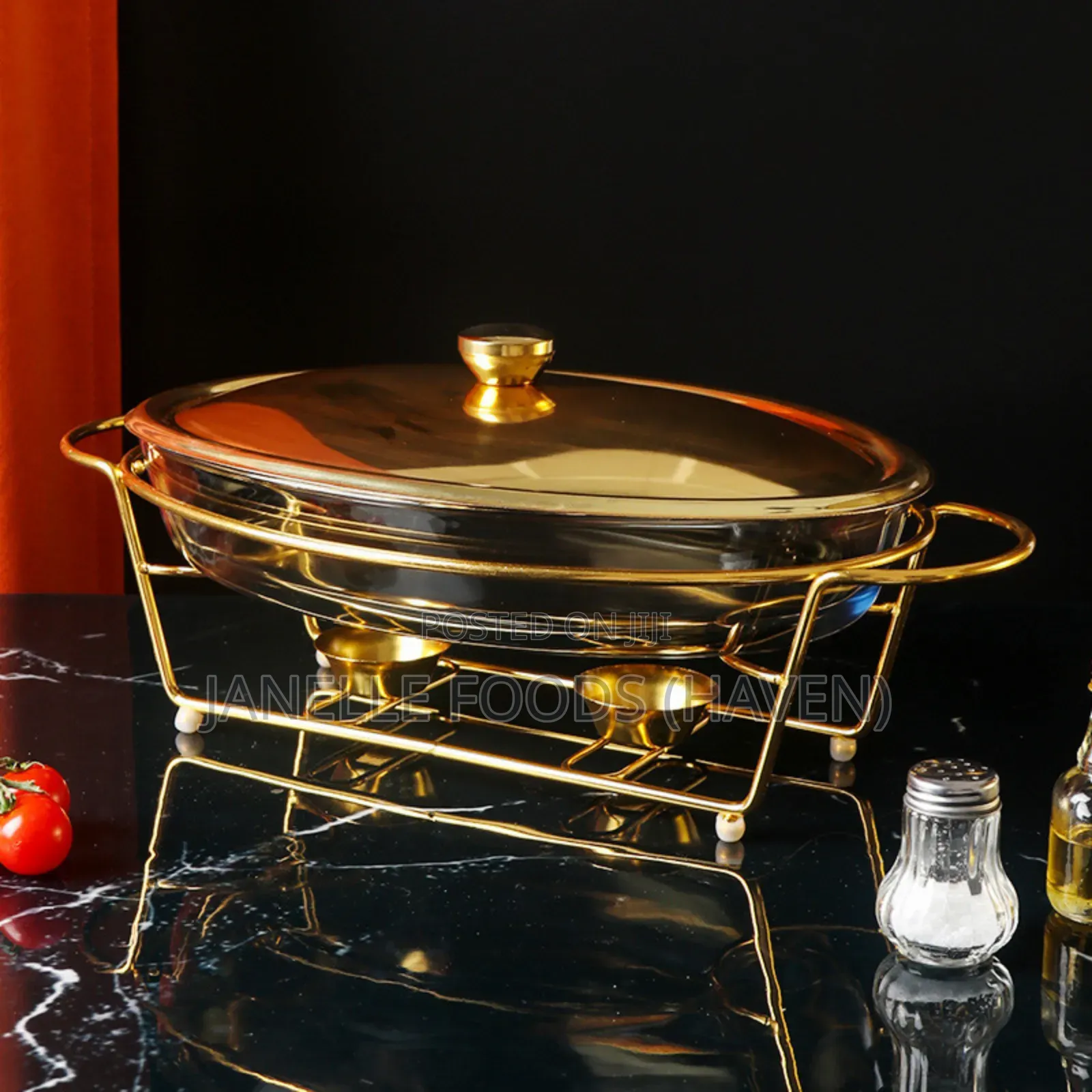 Luxurious Gold-Rimmed Rectangular Glass Chafers