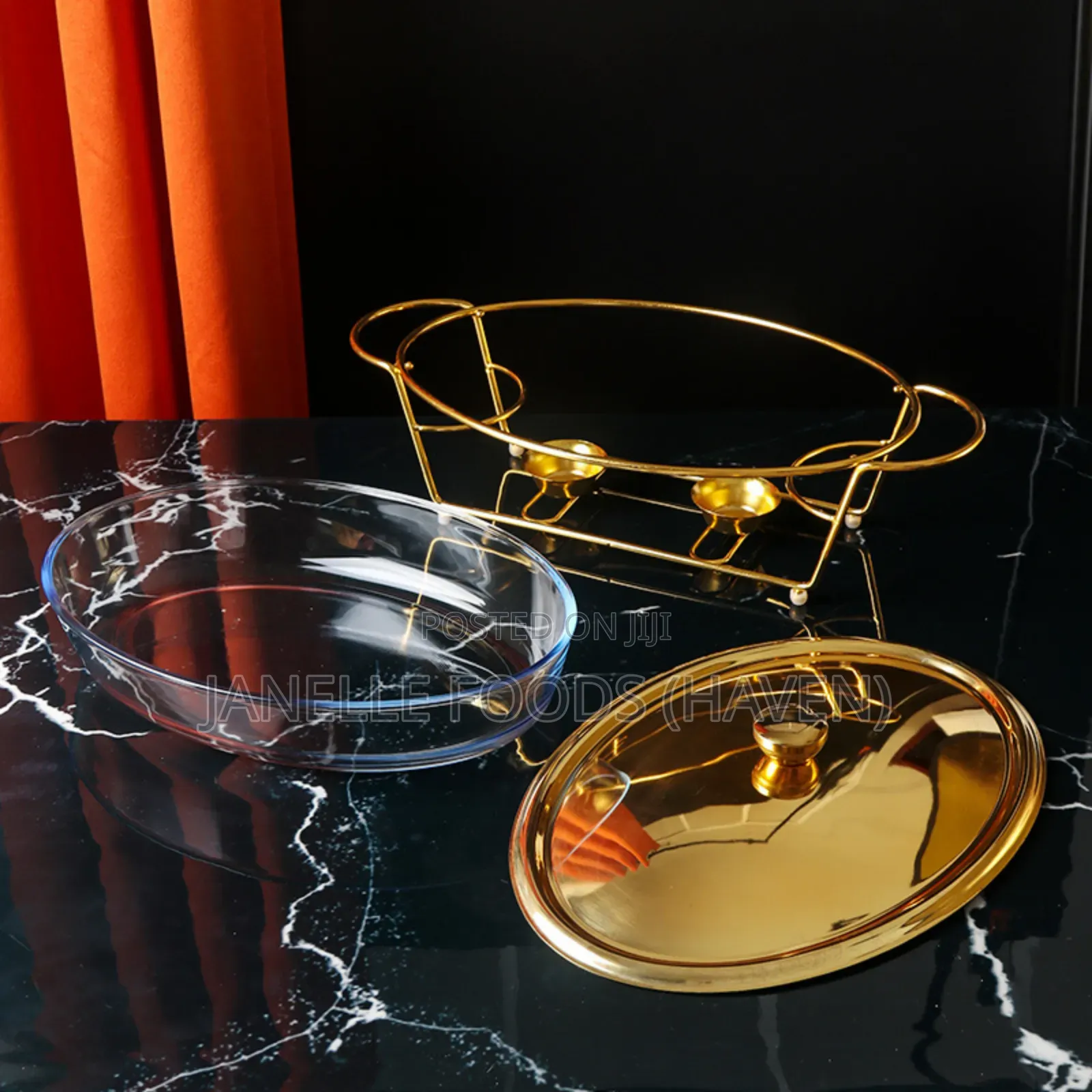 Luxurious Gold-Rimmed Rectangular Glass Chafers