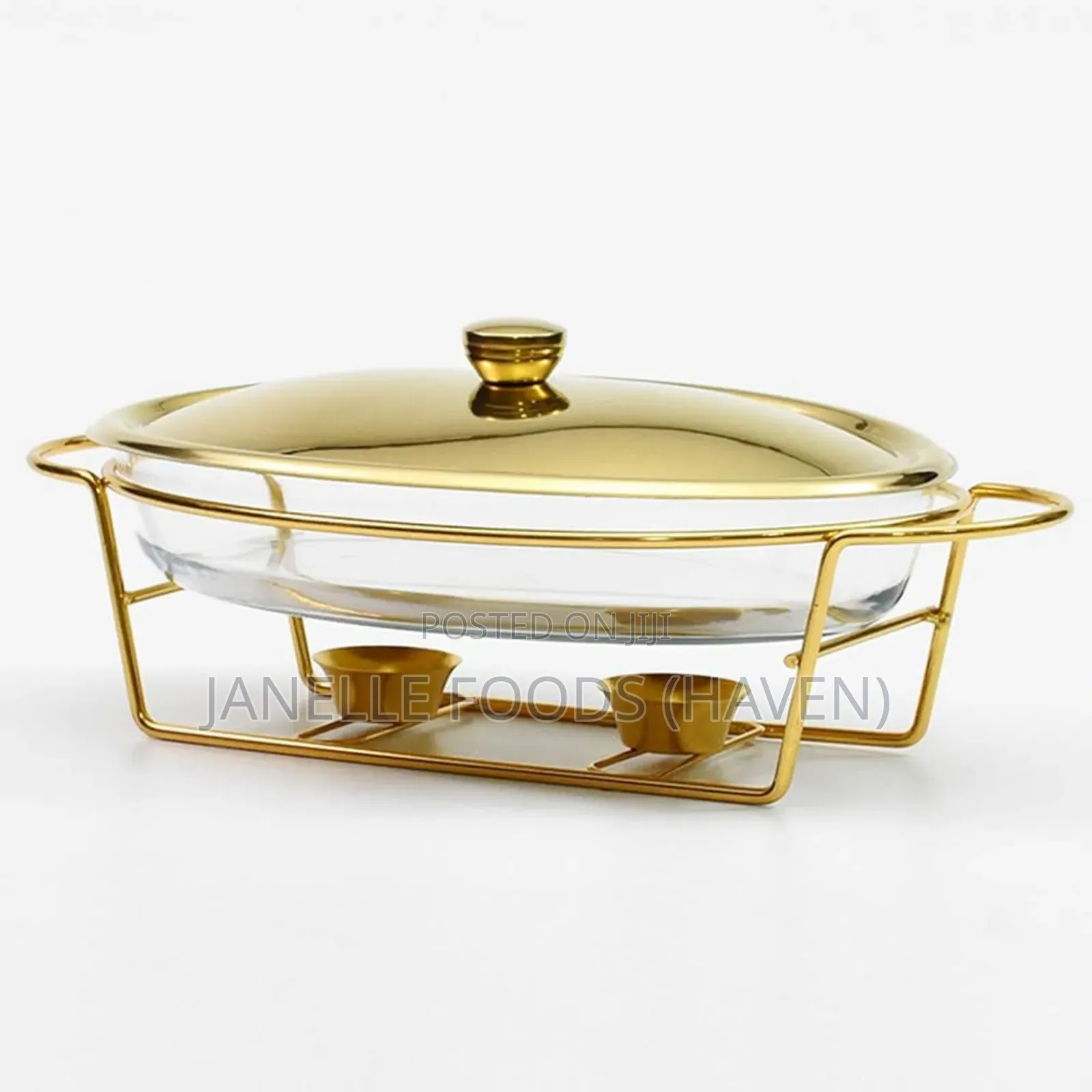 Luxurious Gold-Rimmed Rectangular Glass Chafers
