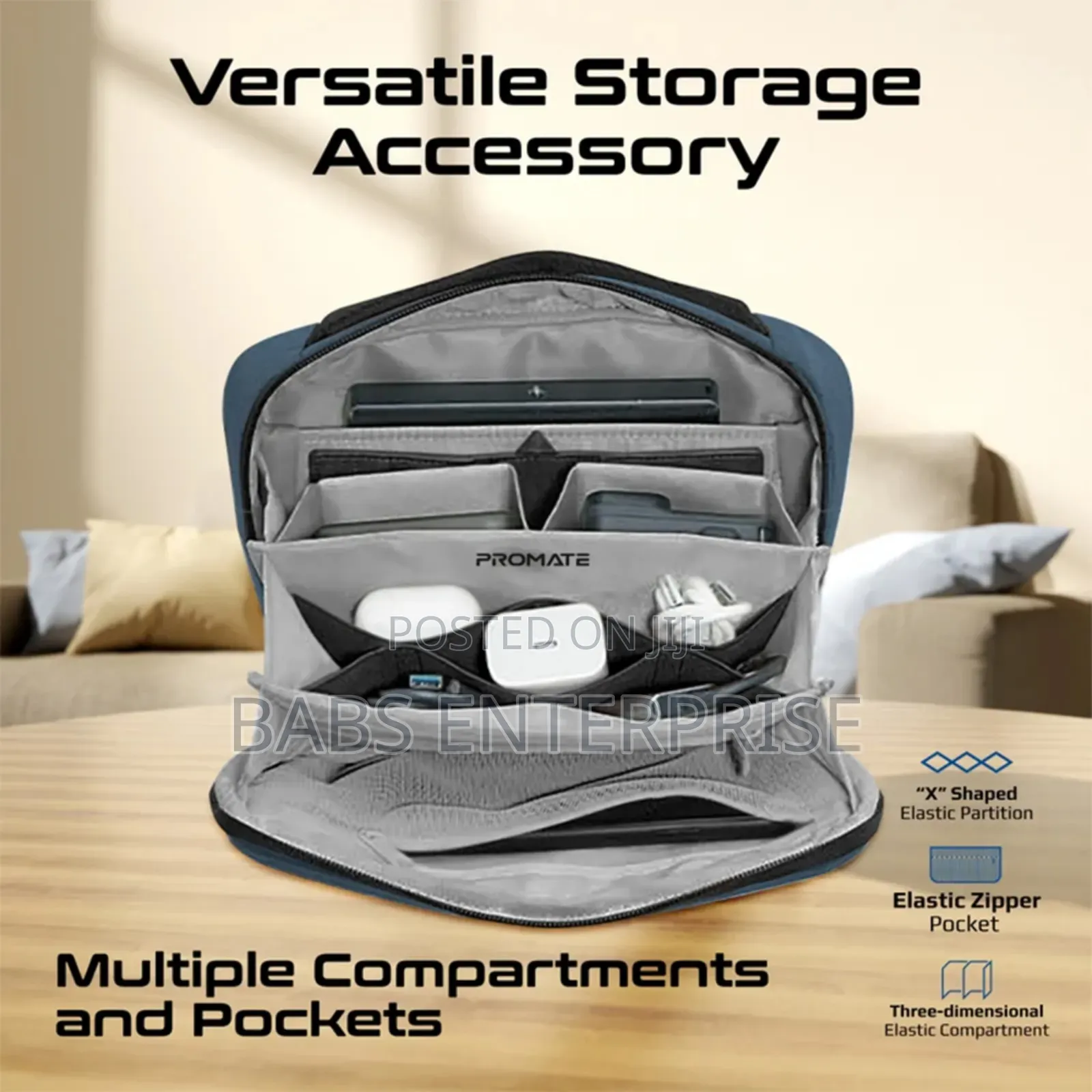 Promate Urbanpouch Versatile Tech Essential Organizer Pouch Bag Blue