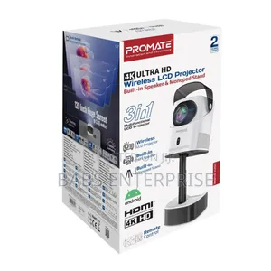 Promate Beamer-a250 4k Ultra Hd Wireless Lcd Projector Speaker & Stand