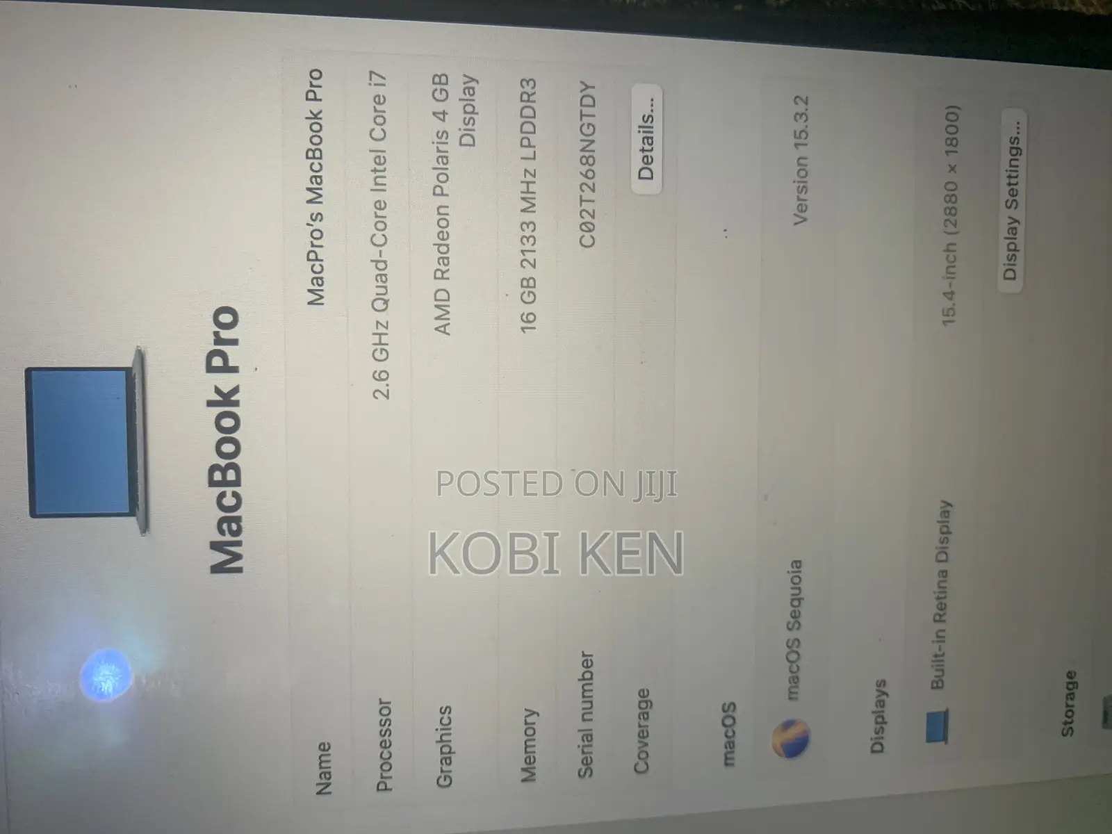 Laptop Apple MacBook Pro 2018 16GB Intel Core i7 SSD 256GB