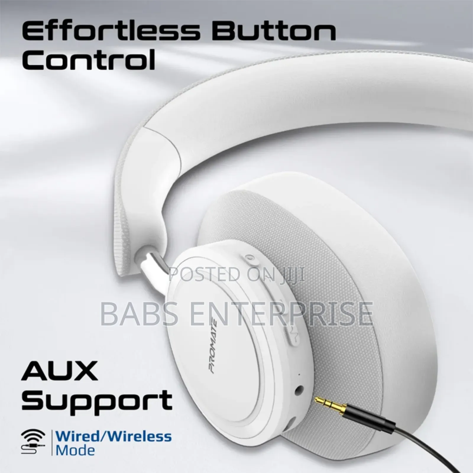 Promate Takt High Fidelity Over-ear Stereo Wireless Headphones – White