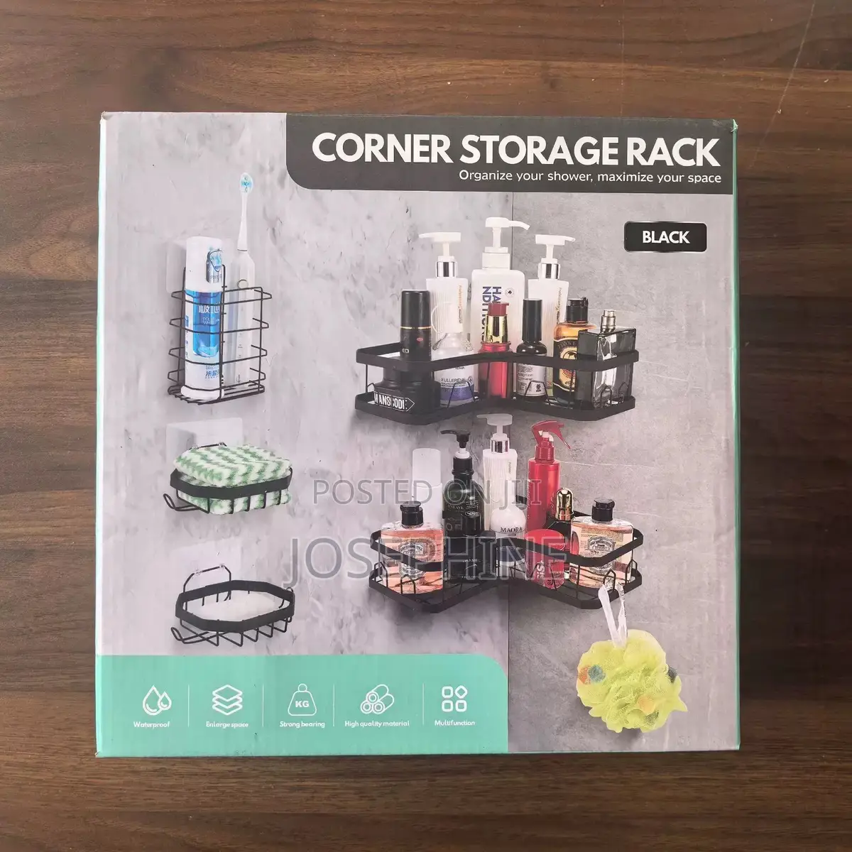 Bathroom Corner Storage Rack – Space Saver (Black)