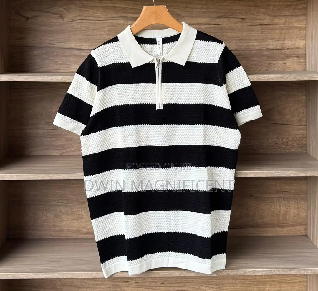 Classic Striped Polo Shirt for Men | Premium Knit Design |