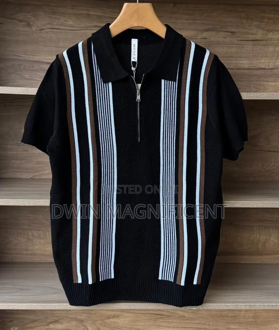 Classic Striped Polo Shirt for Men | Premium Knit Design |