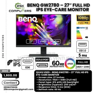Benq 27" Full Hd Ips Eye-care Monitor 60hz, Hdmi, Displayport...