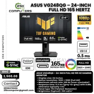Asus 24′′ Gaming Monitor — 165 Hz, 0.5 Ms Full Hd, G-sync Compatible