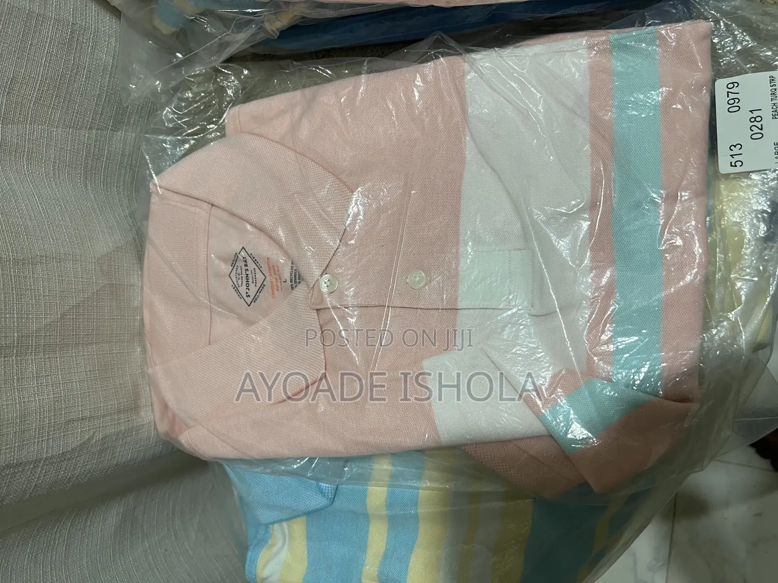 Tst. John's Bay Aqua Blue Striped Polo Shirt.