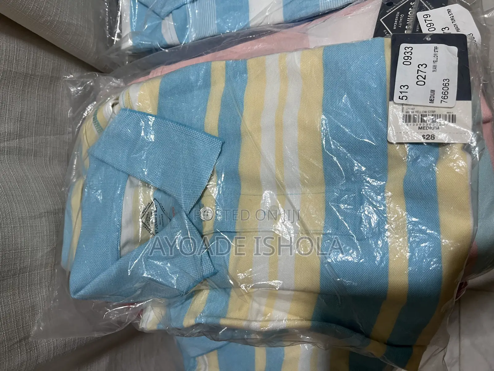 Tst. John's Bay Aqua Blue Striped Polo Shirt.