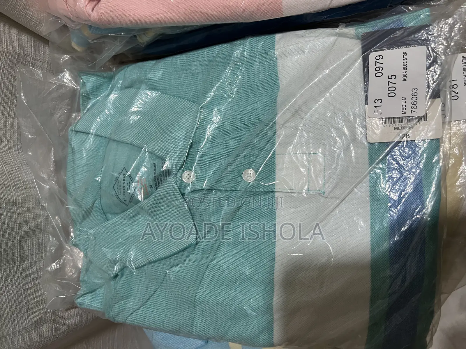 Tst. John's Bay Aqua Blue Striped Polo Shirt.