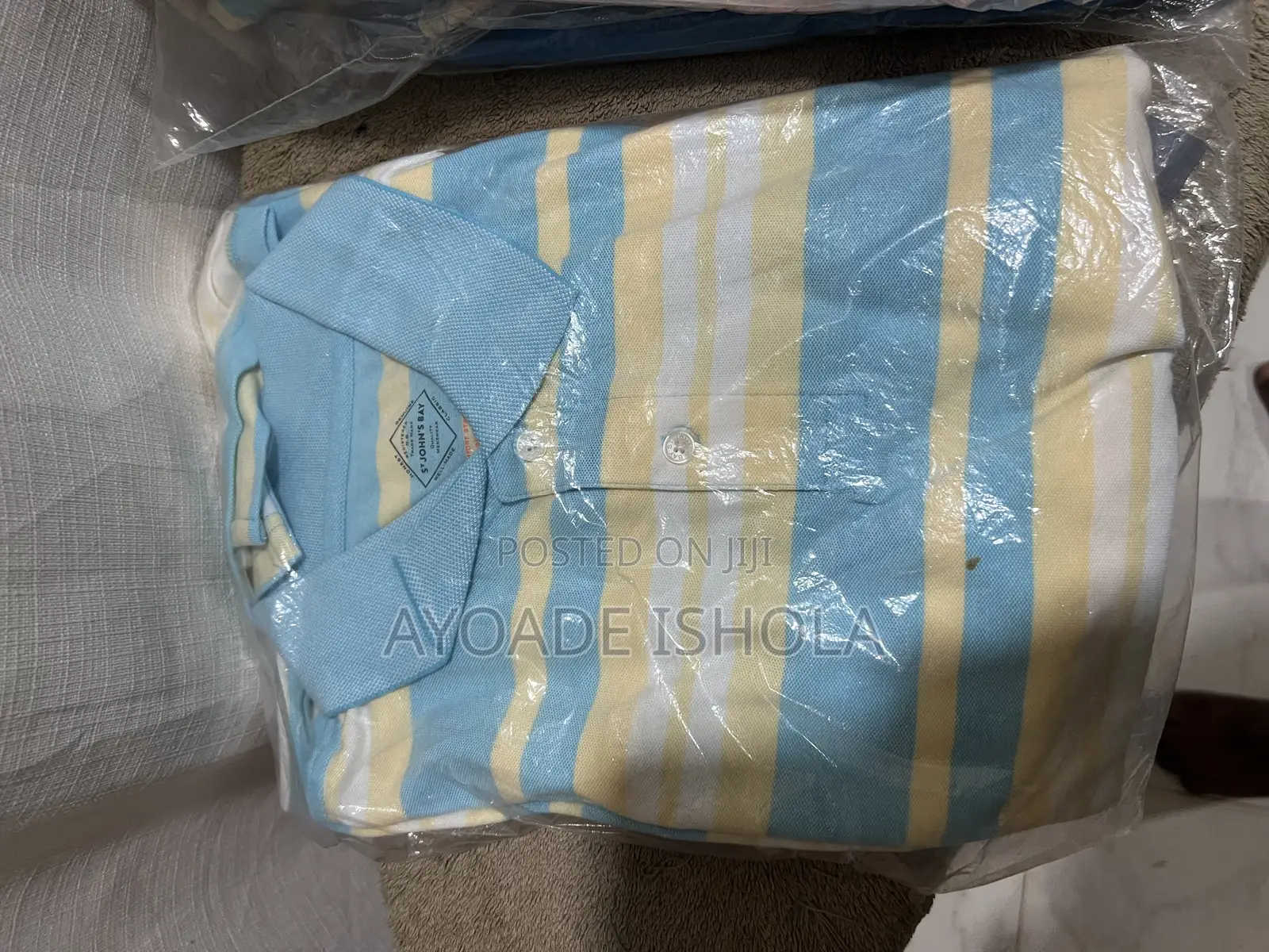 Tst. John's Bay Aqua Blue Striped Polo Shirt.