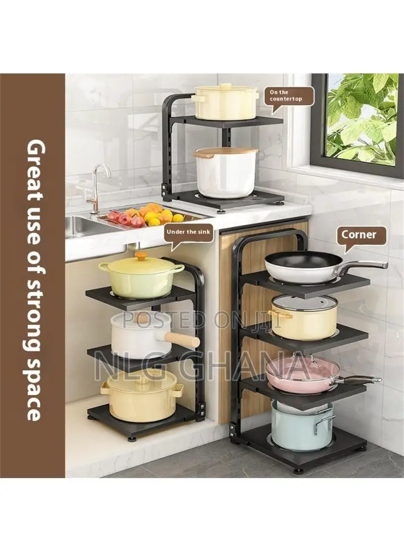 3-Tier Kitchen Storage Rack Carbon Steel Adjustable.