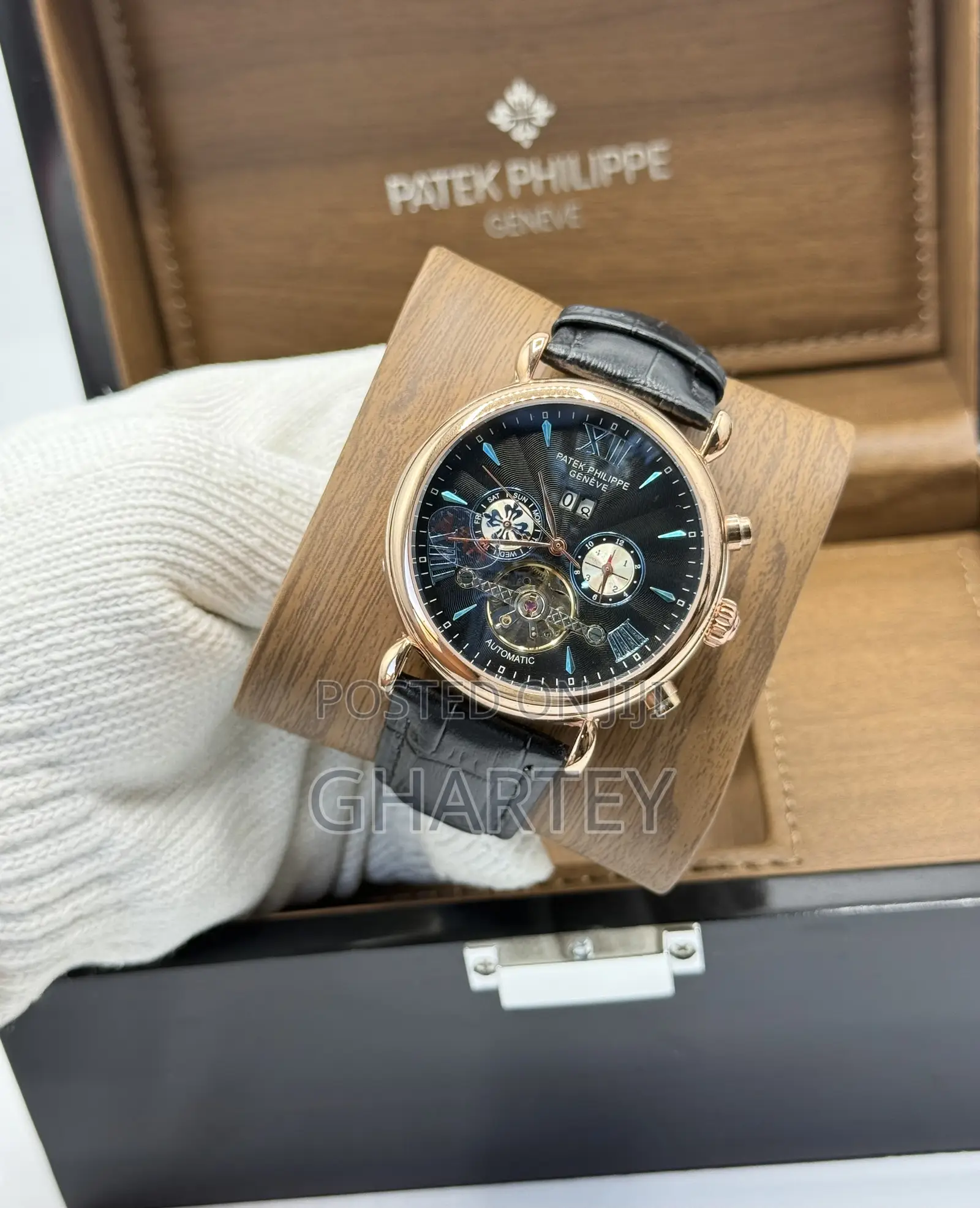 Patek Philippe Rose Gold Black Mechanical Watch for Men