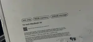 New Laptop Apple MacBook Air 2025 M4 13-inch 16GB Apple M4 SSD 256GB