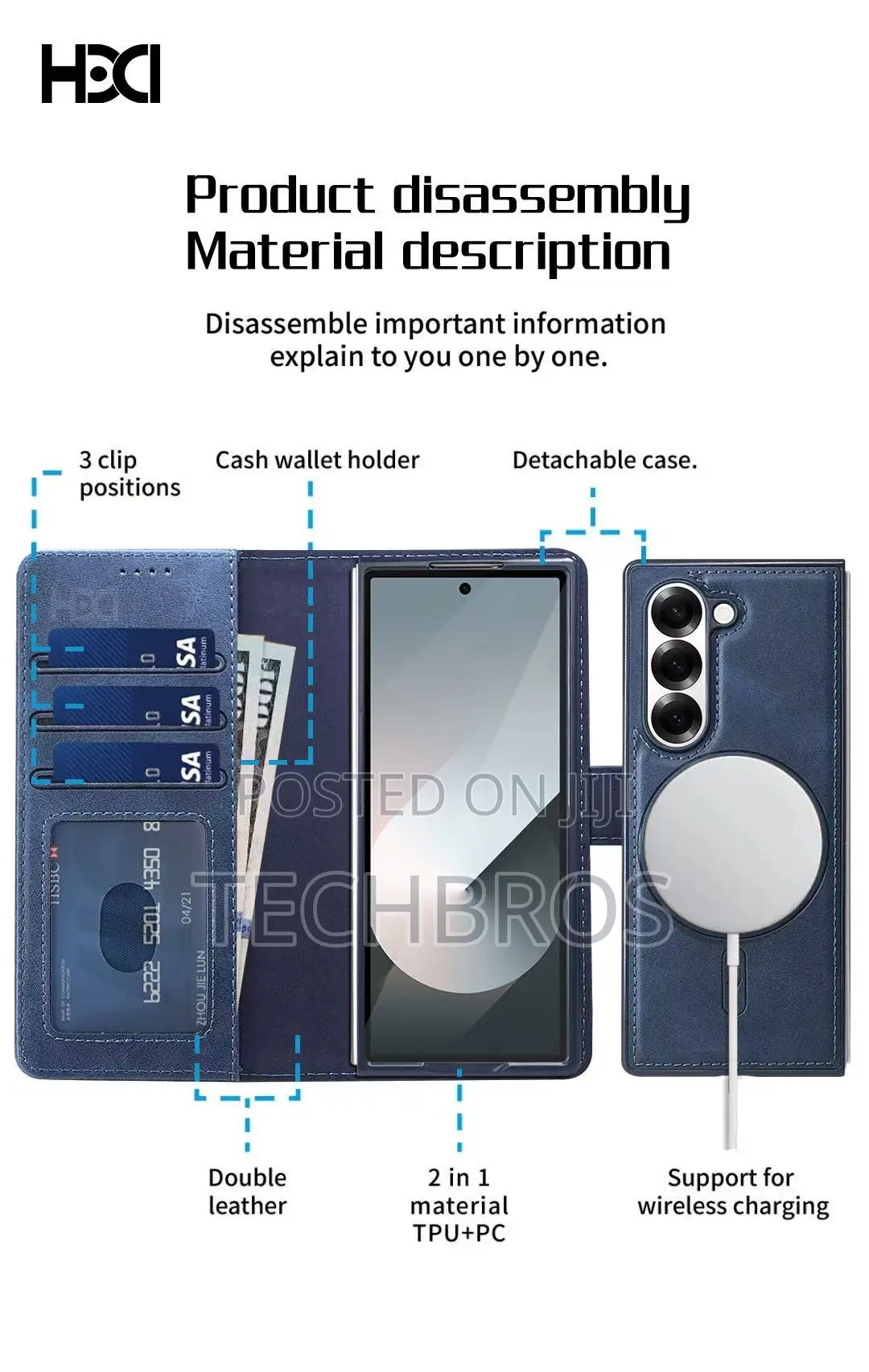 Galaxy Fold 6 Leather Case With Protector And Wireless Charging
