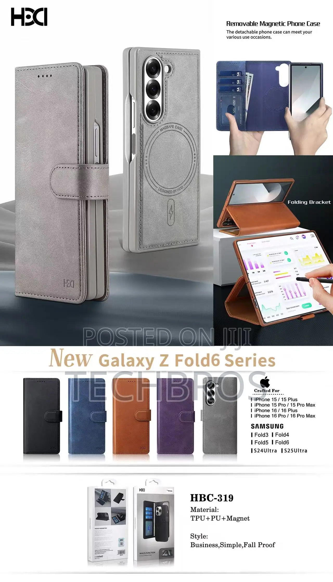 Galaxy Fold 6 Leather Case With Protector And Wireless Charging