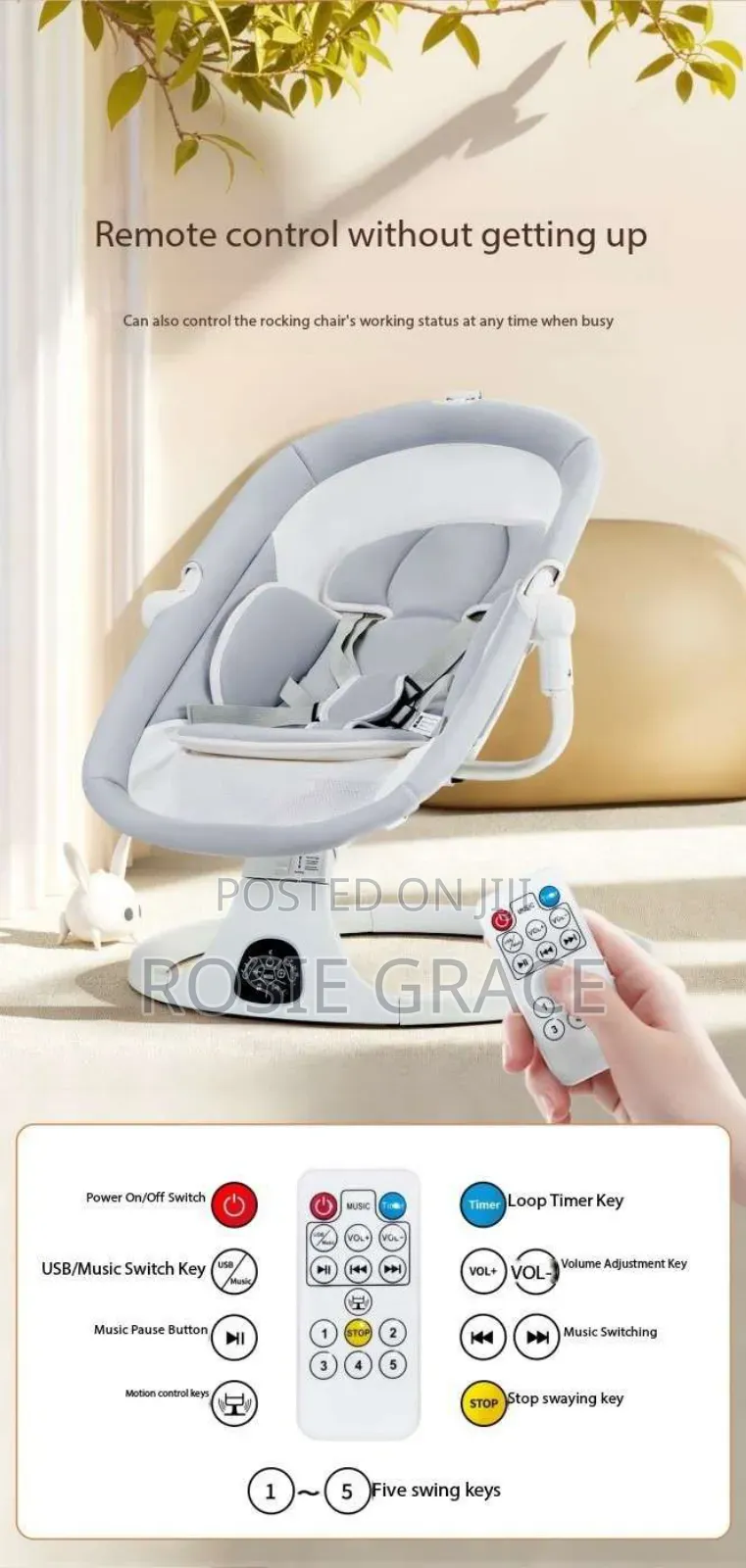 Baby Electronic Rocker With Mosquito Mesh