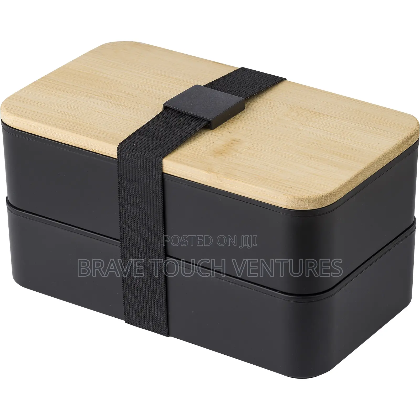 Double Layer Lunch Box With Cutlery Set and Bag Wooden Lid