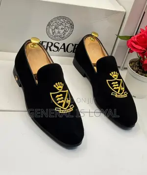 Versace Suede Gold Embroidered Cres Men’S Loafers
