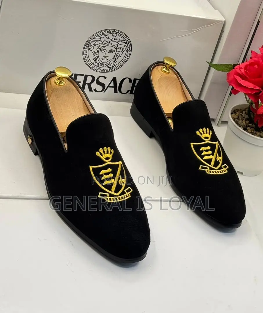 Versace Suede Gold Embroidered Cres Men’S Loafers