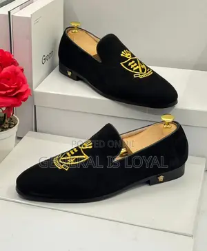 Versace Suede Gold Embroidered Cres Men’S Loafers
