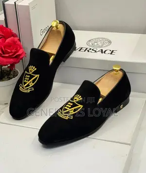 Versace Suede Gold Embroidered Cres Men’S Loafers