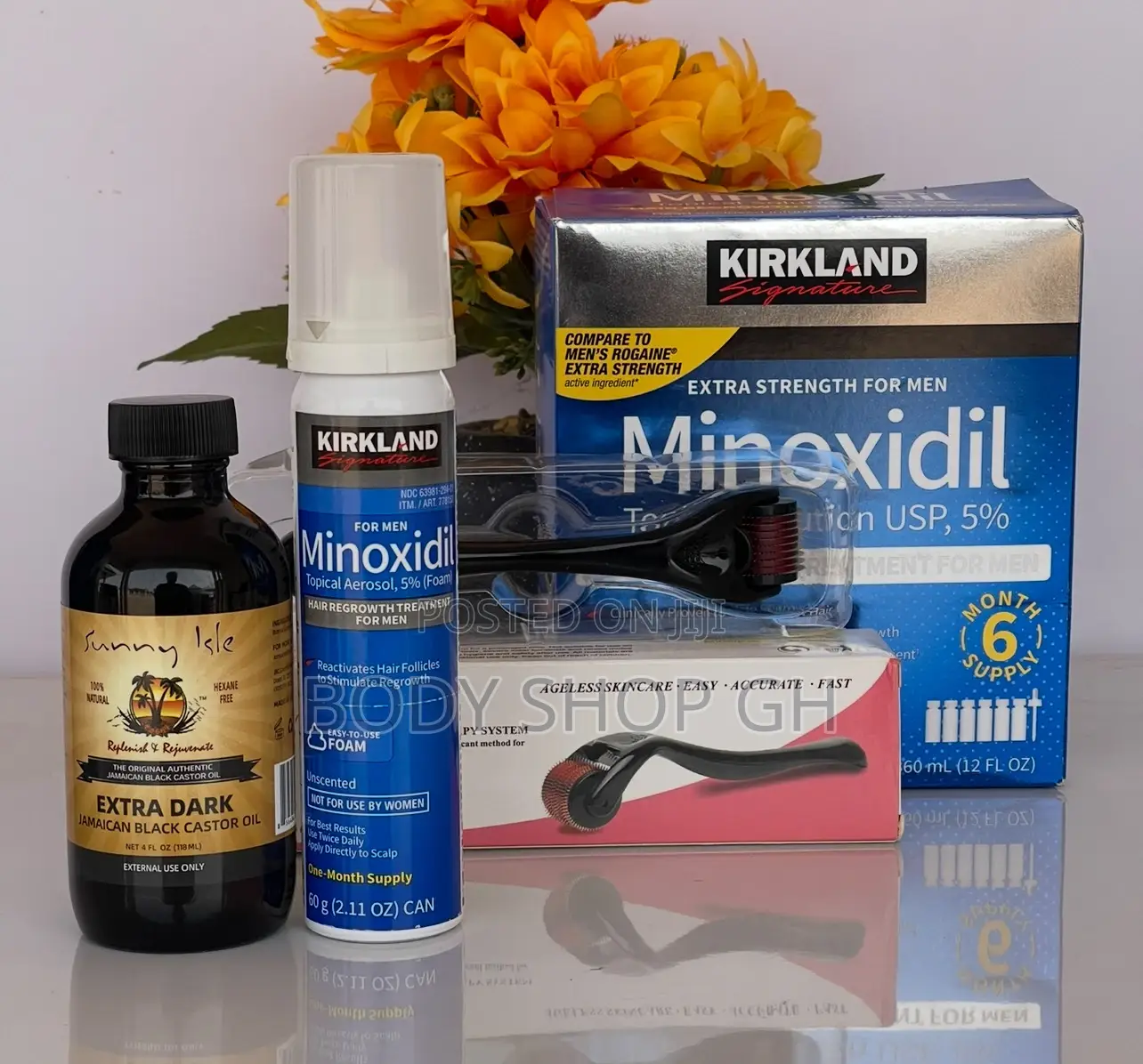 Kirkland Minoxidil Foam + Derma Roller + Castor Oil for Haur and Beard