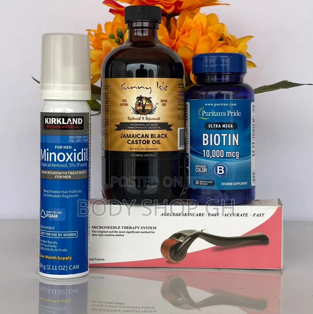 Kirkland Foam + Derma Roller + Biotin + Castor Oil for Hair and Beard