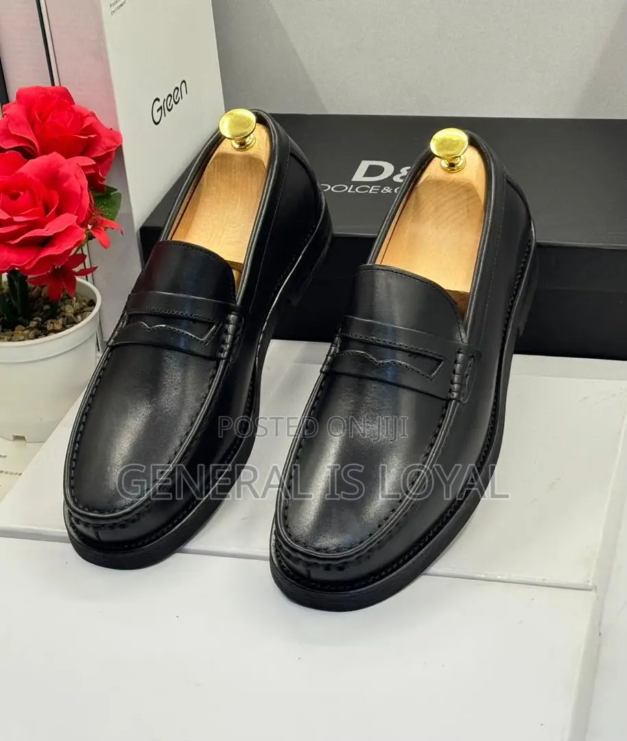 D&G Men’S Black  Leather Loafers Shoe