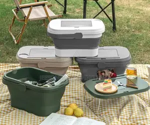 Folding Collapsible Picnic Basket With Lid And Table