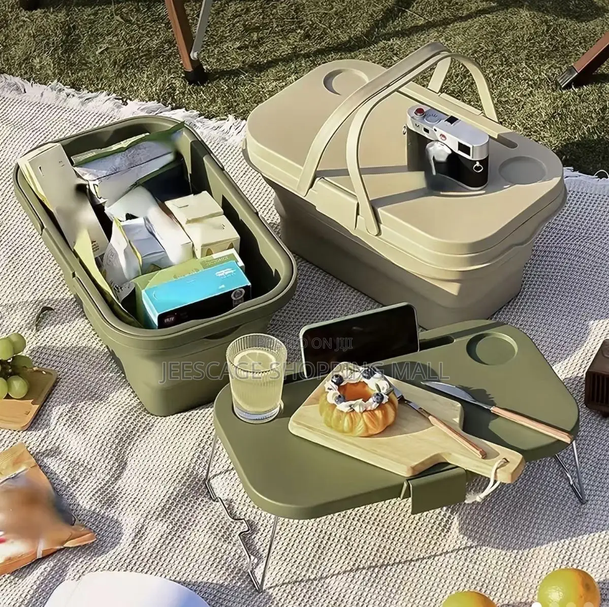 Folding Collapsible Picnic Basket With Lid And Table