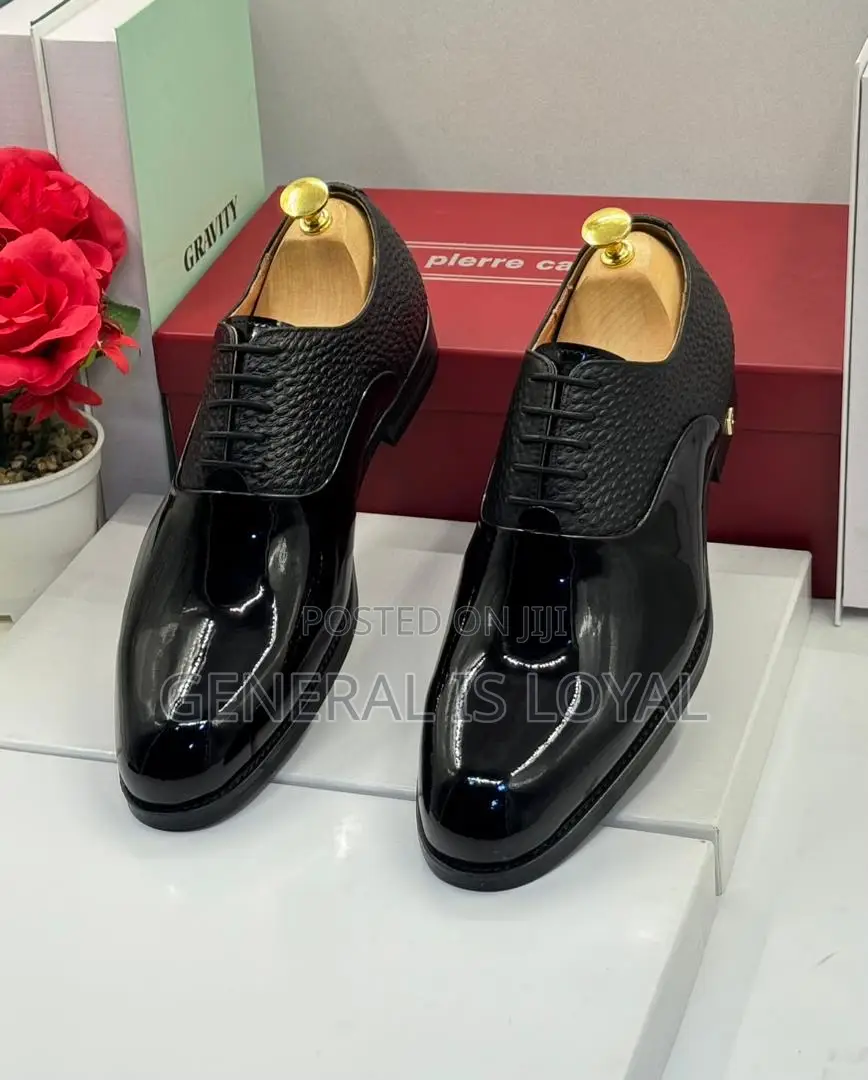 Pierre Cardin Black Lace Up Smooth And Rough Leather Men’S Shoe