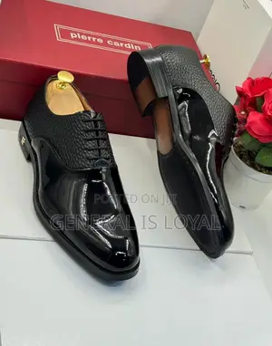 Pierre Cardin Black Lace Up Smooth And Rough Leather Men’S Shoe
