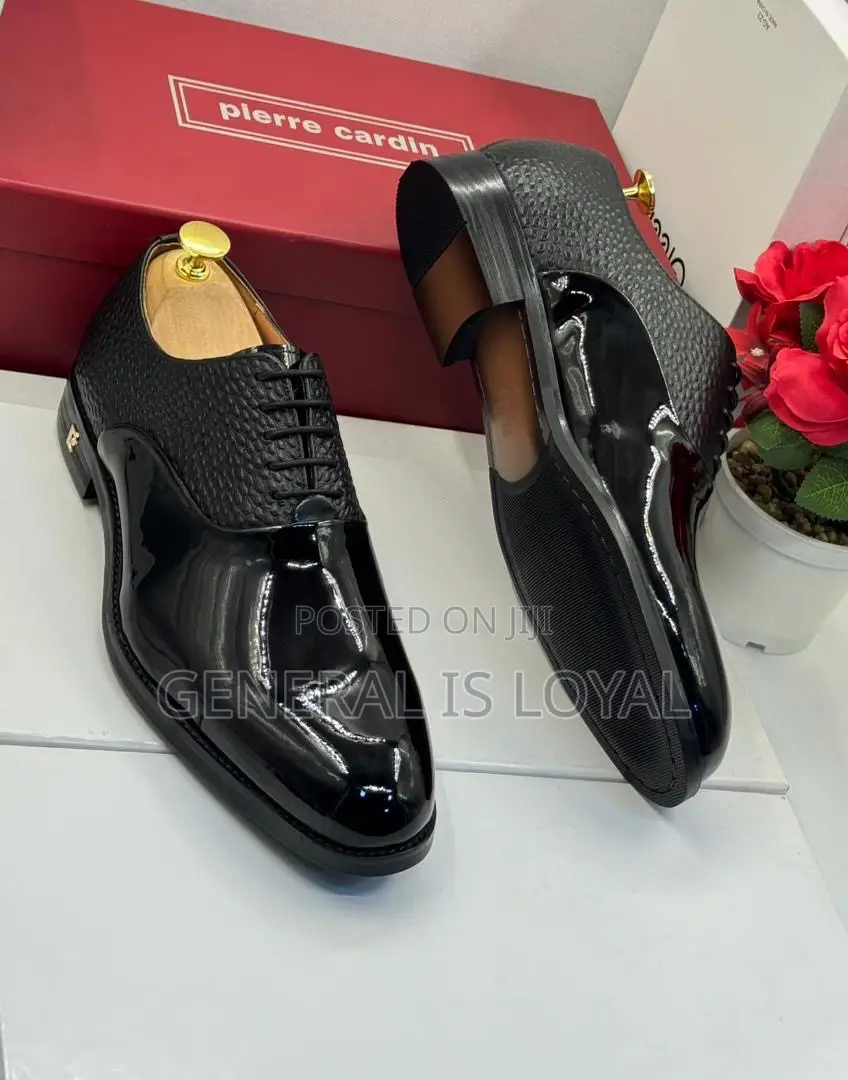 Pierre Cardin Black Lace Up Smooth And Rough Leather Men’S Shoe