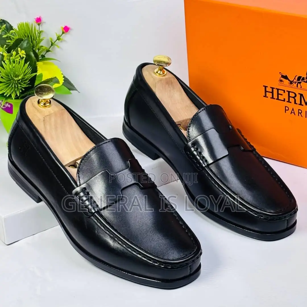 Hermes Black Mens Penny Loafers Shoe