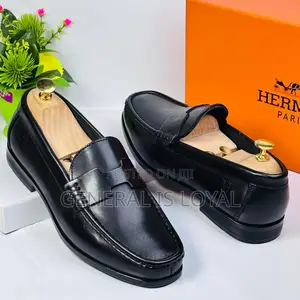 Hermes Black Mens Penny Loafers Shoe