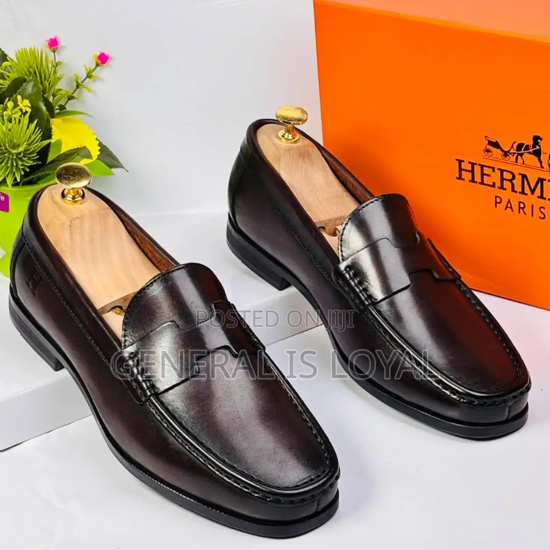 Hermes Coffee Mens Penny Loafers Shoe