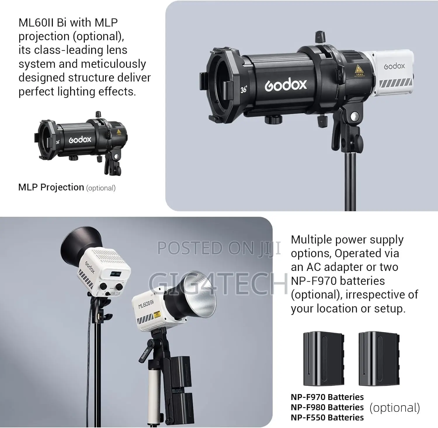 Godox Ml60iibi Bi-Color Led Monolight Kit1 and Ak-B01 Battery Handgrip