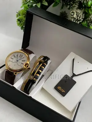 Cartier Ballon Bleu Leather Strap Watch, Bracelet And A Necklace.