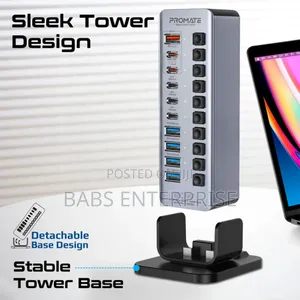 Promate Gegatower-60w Fast Charge Multi-port Usb-c Tower Hub