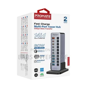 Promate Gegatower-60w Fast Charge Multi-port Usb-c Tower Hub
