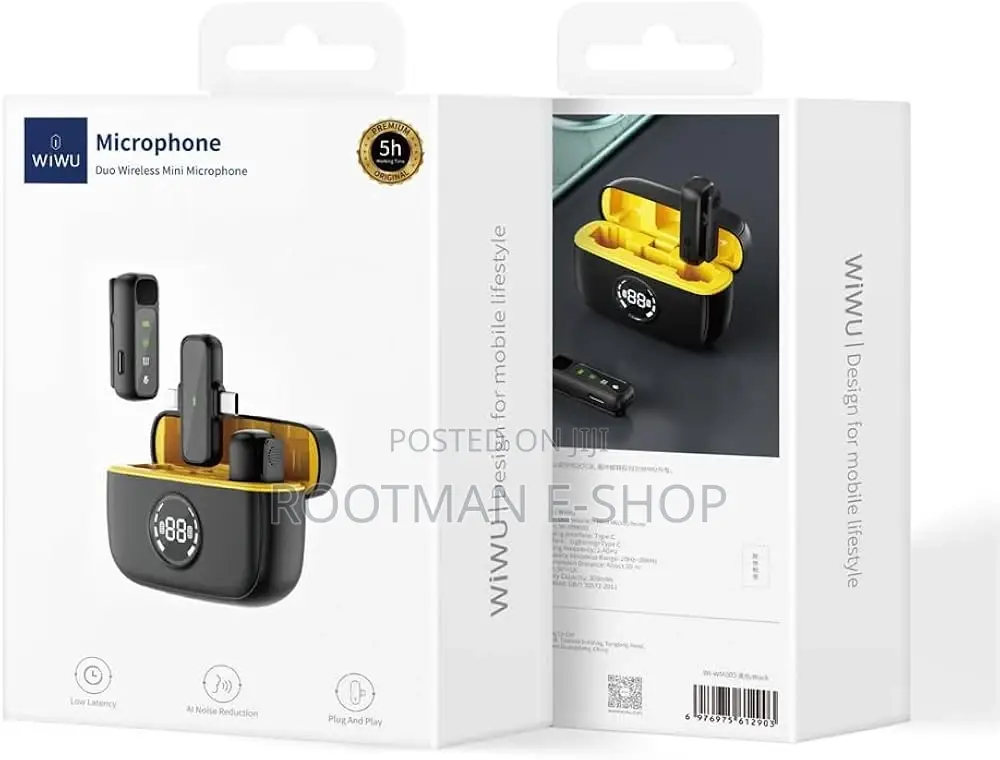 Wiwu Duo Wireless Mini Microphone, Lightning + Type-C - Black
