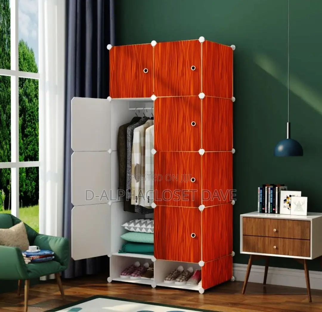 8 Cubes Plastic Wardrobe- Redwood