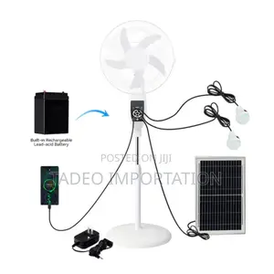 16 Inches Rechargeable Fan With Solar Panel, Remote and Extra Bulbs