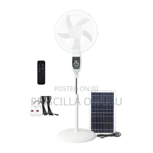 16 Inches Rechargeable Fan With Solar Panel, Remote and Extra Bulbs