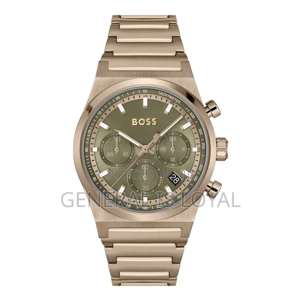 Hugo Boss Trace Chronograph Black Dial Gold Steel Strap Watch For Men