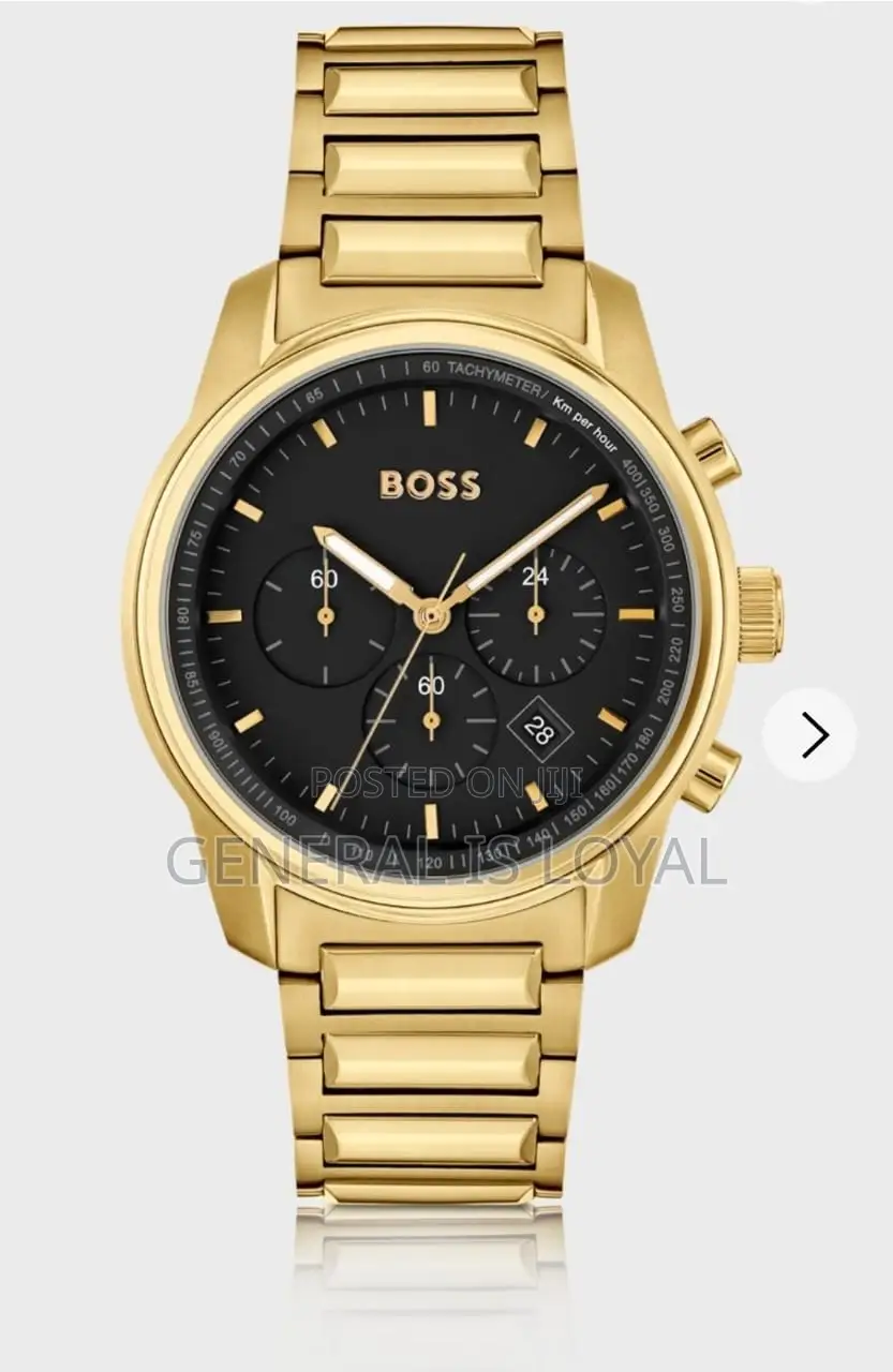 Hugo Boss Trace Chronograph Black Dial Gold Steel Strap Watch For Men